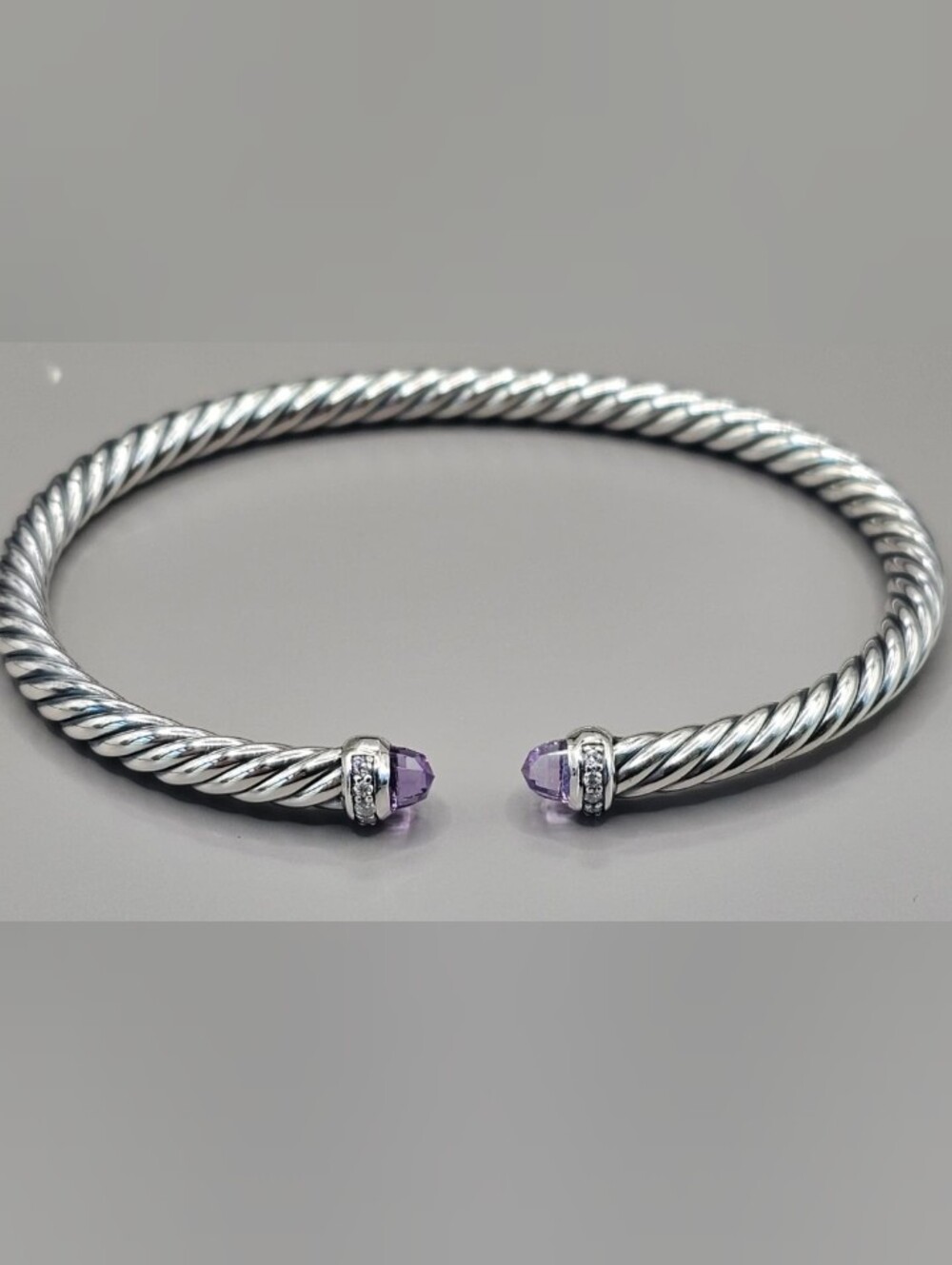 David Yurman 4mm Flex Cable With Amethyst And Diamonds, Medium